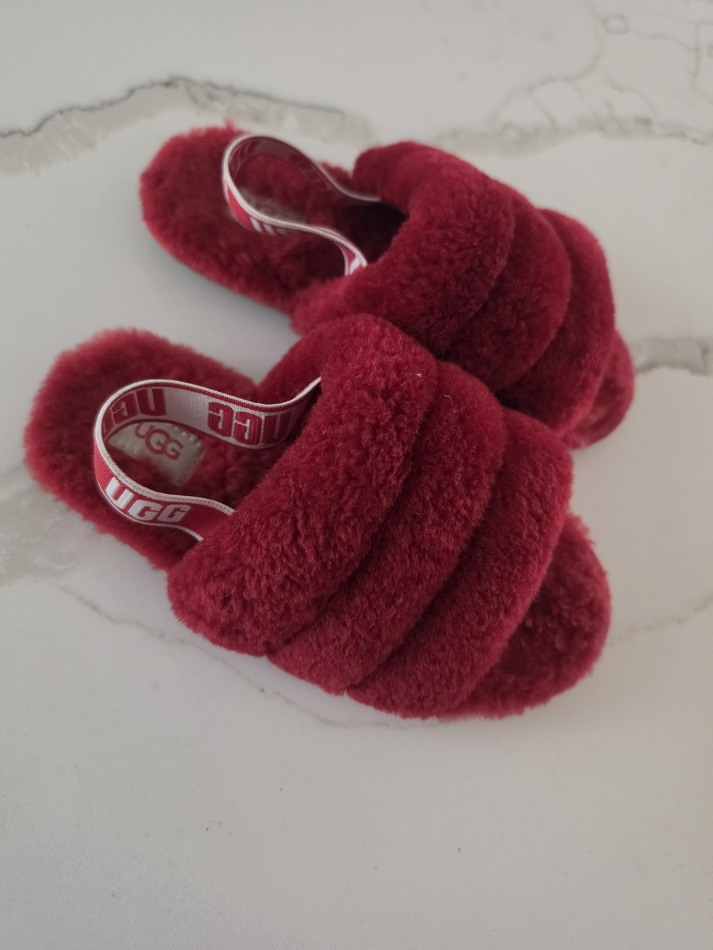 UGG Kids Red Fluff Yeah Slide - Plush Shearling Slip-On